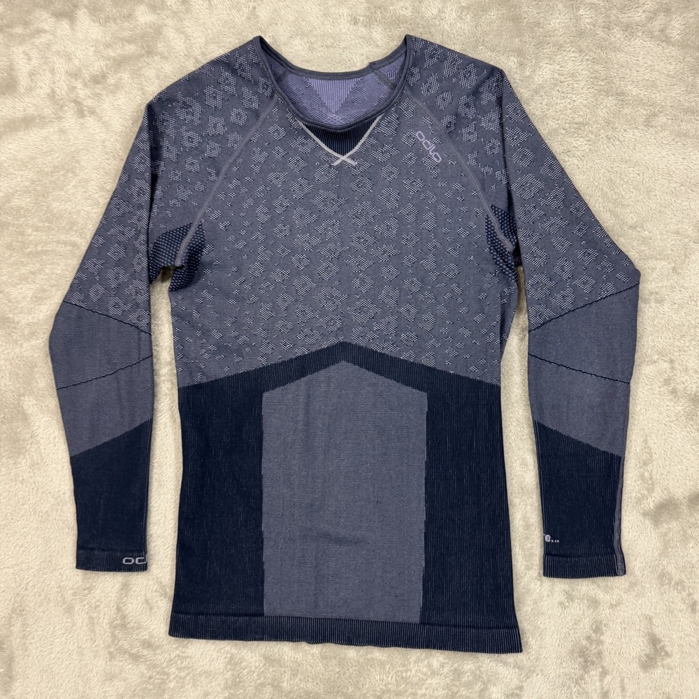 Odlo Shirt Womens Large Base Layer Blue Leopard Cheetah Running Breathable